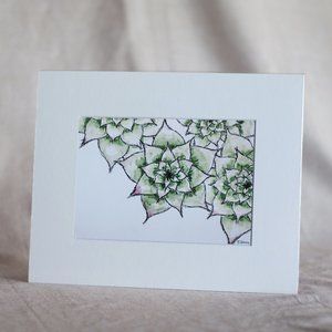 "Hens & Chicks" 5x7 Watercolour Print With Mat